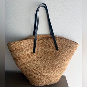 Mango Natural Woven Tote with Black Handles